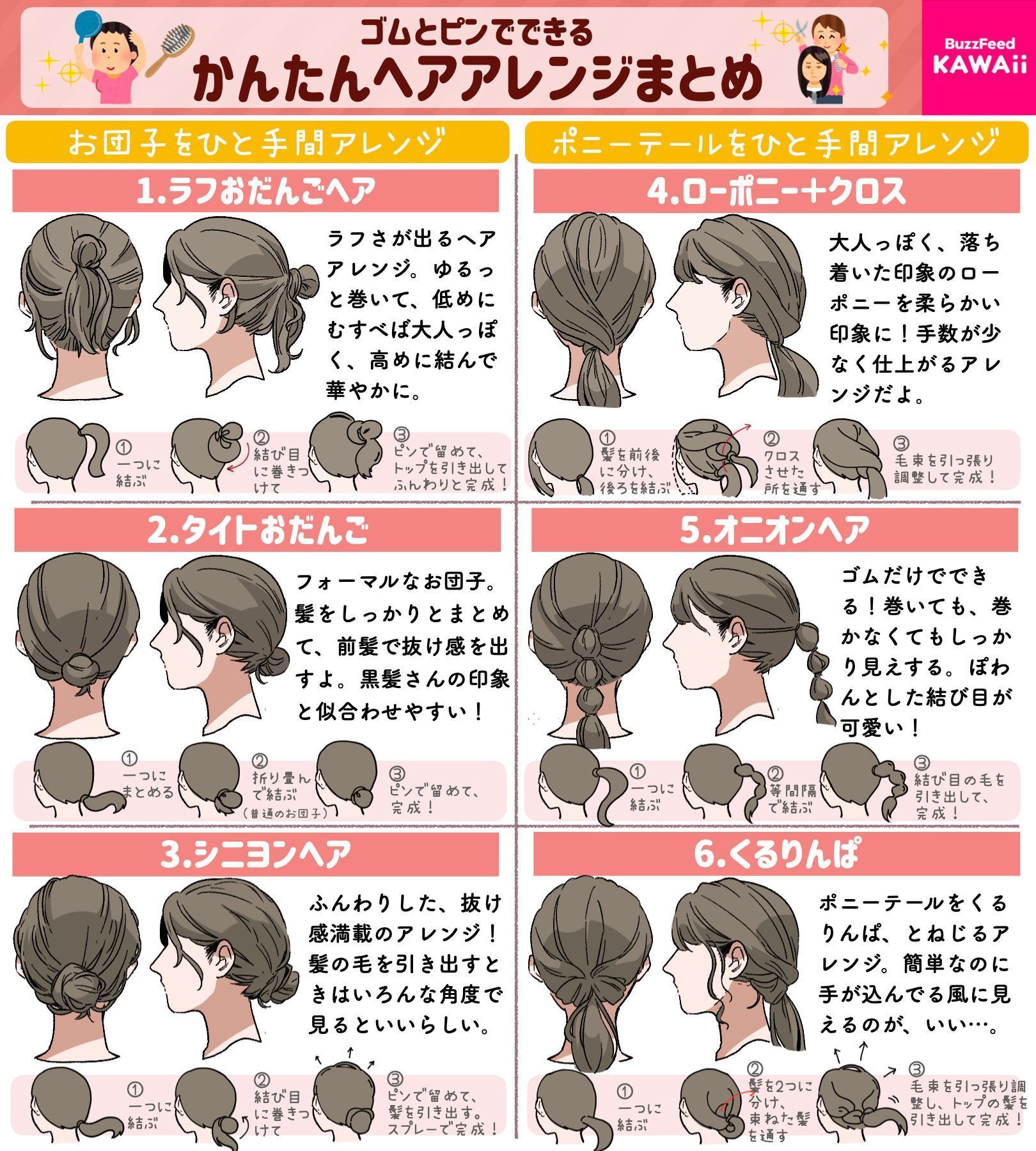 Buzzfeed Kawaii いつもの髪型からちょっとアレンジ ゴムとピンだけでできる かんたん可愛いヘアアレンジをまとめました T Co Fpc5t5eftm Twitter