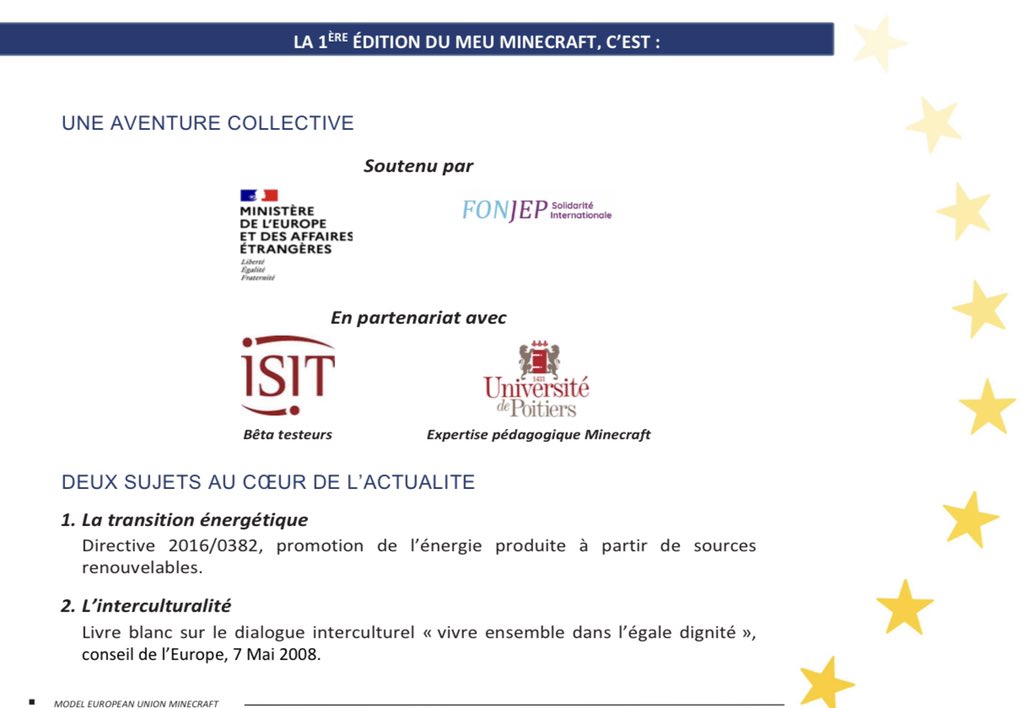 meuminecraft3's tweet photo. Tu as au moins 15 ans, tu es familier avec Minecraft, et tu souhaites en savoir plus sur nos institutions européennes ! Engage toi dès maintenant et participe à la bêta du MEUM !

@BETA_Europe @RaphalMoncombl1 @VieLyceenne @TomRB4 @ModeleuParis @meustrasbourg https://t.co/L2bNy1FkJe