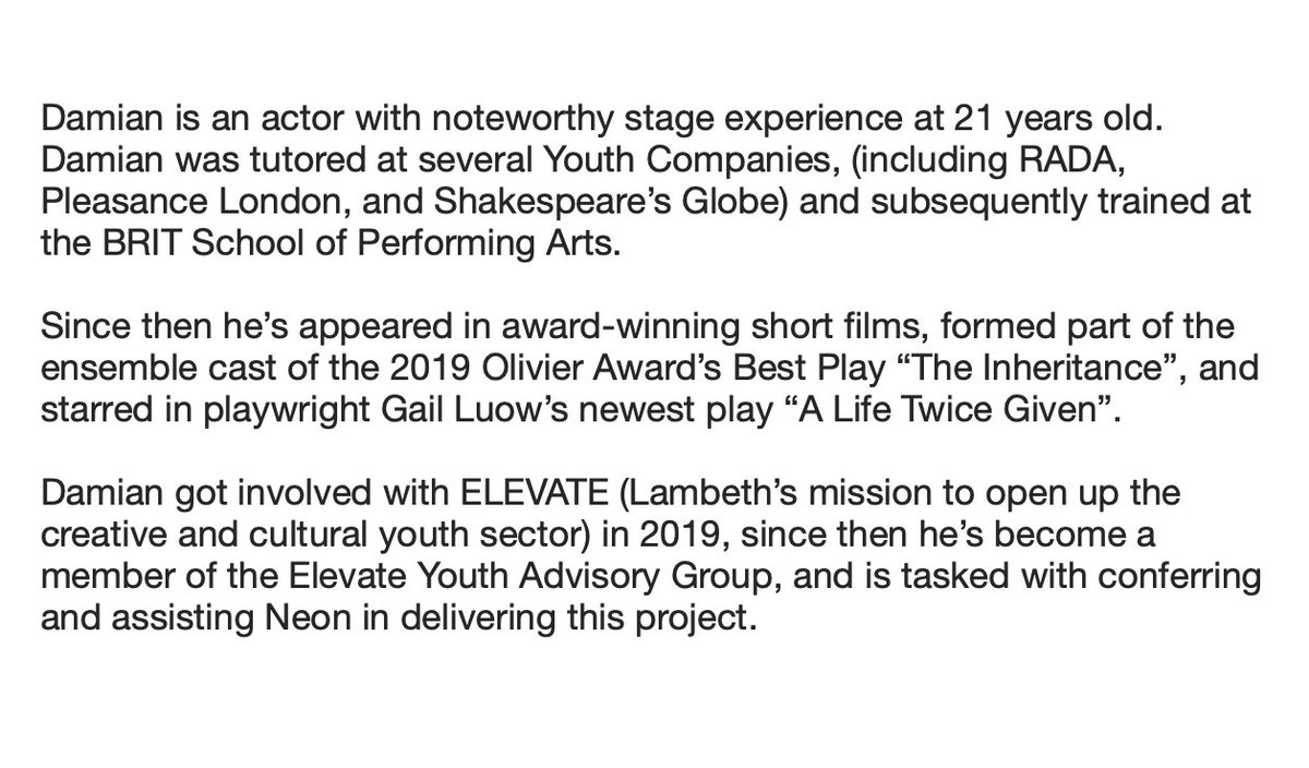 Today's Spotlight is Damian Reyes-Fox

#actor
#guestmentor
#youngtalent
#elevator
#lettheworldbegin
#lambethelevate
