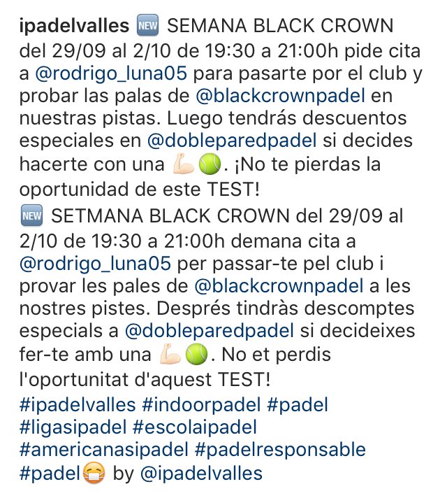 🆕 SEMANA de TEST Palas <a href="/BlackCrownPadel/">Black Crown Padel</a> en Ipadel Vallès. Toda la info 📸. 

🆕 SETMANA de TEST Palas <a href="/BlackCrownPadel/">Black Crown Padel</a> a Ipadel Vallès. Tota la info 📸. 

#ipadelvalles #indoorpadel #padel #padelresponsable #padel😷 by @ipadelvalles