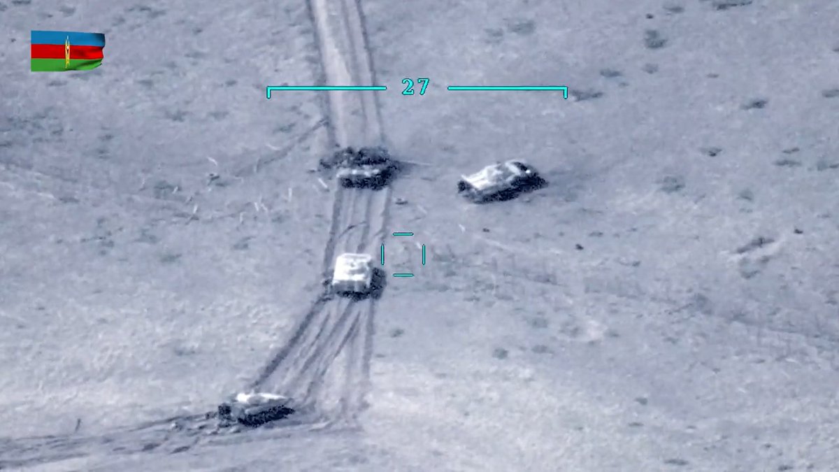 Azerbaijan claimed that that the vehicles in that armored column were abandoned by Armenian forces as they retreated. Unclear what damaged those vehicles. The TB2 could have been supporting MLRS or artillery in that case. 172/
