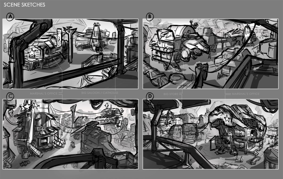 ConceptDojo's tweet photo. Scene sketches for wild west sci-fi colony #sciencefiction #scifiart #scifi #wildwest #western #bravestarr #colony #marshal #designer #conceptart #contemoraryart #francisgoeltner #conceptdojo #sketch #painting #draw #digitalpainting #doodle #creative #arts #illustration https://t.co/rM09Ct8yDA