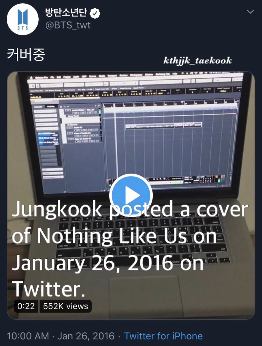 This makes the theory that January 26th is a important day to Taekook stronger.26.01.16: jungkook posted a cover of "nothing like us"26.01.16: taehyung posted a cover of "how am i supposed to live without you"26.01.18: date in namsan26.01.20: taekook iconic grammys moments