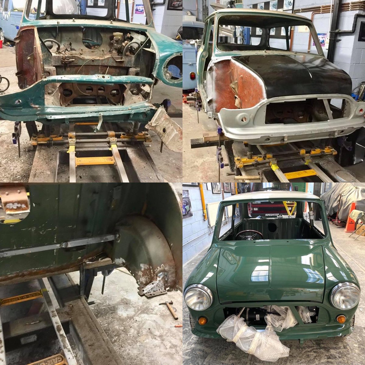 Restoration of a #minicoopersmk1 #classiccarrestoration #heritage #keepingtheclassicsalive #carbodyshopilkley #panelbeaternotfitter