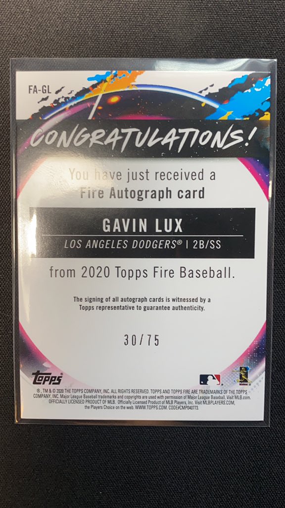 EtzioBreaks's tweet image. Just Packed Gavin Lux Topps Fire Auto 30/75!! Shaking over this pull. Out of a 5 dollars Fat Pack🤑🤑🤑 Future is bright for this rookie⚾️⚾️ #Topps #2020Topps #Rookie #Autograph #MLB #Dodgers   #Sports #SportsCards #Collection #NBA  #Prospect #Fire #investing #Future