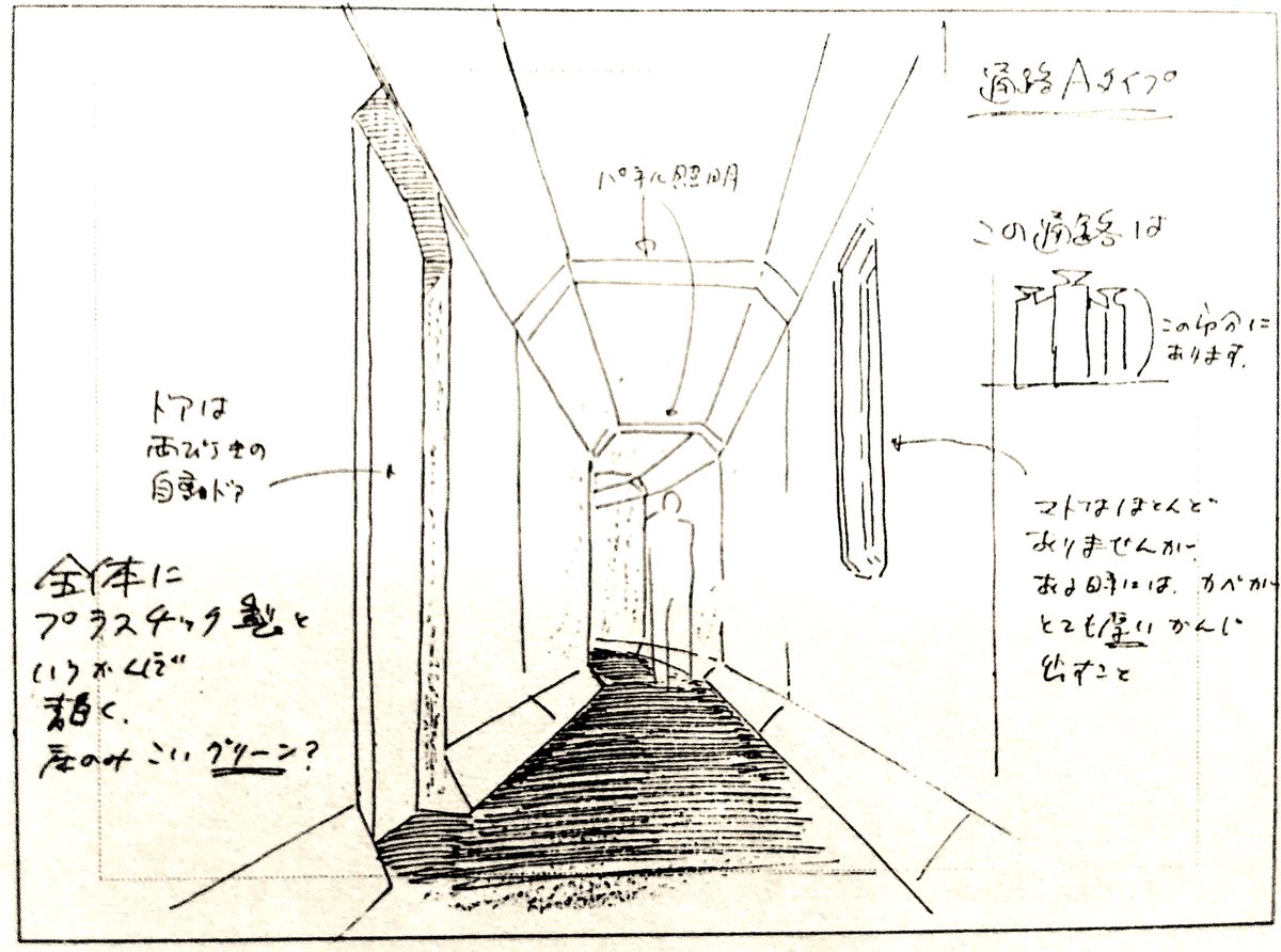 三角塔内部の通路は設定ではA・B・Cと3タイプ。
高層階に多いAタイプの天井埋込型のパネル照明は、当時としては近未来的だった筈。
中層から下層階はBタイプ。
Cタイプの地下通路はお馴染み。
他にシューターの中継地点や出口などもあります。
#未来少年コナン