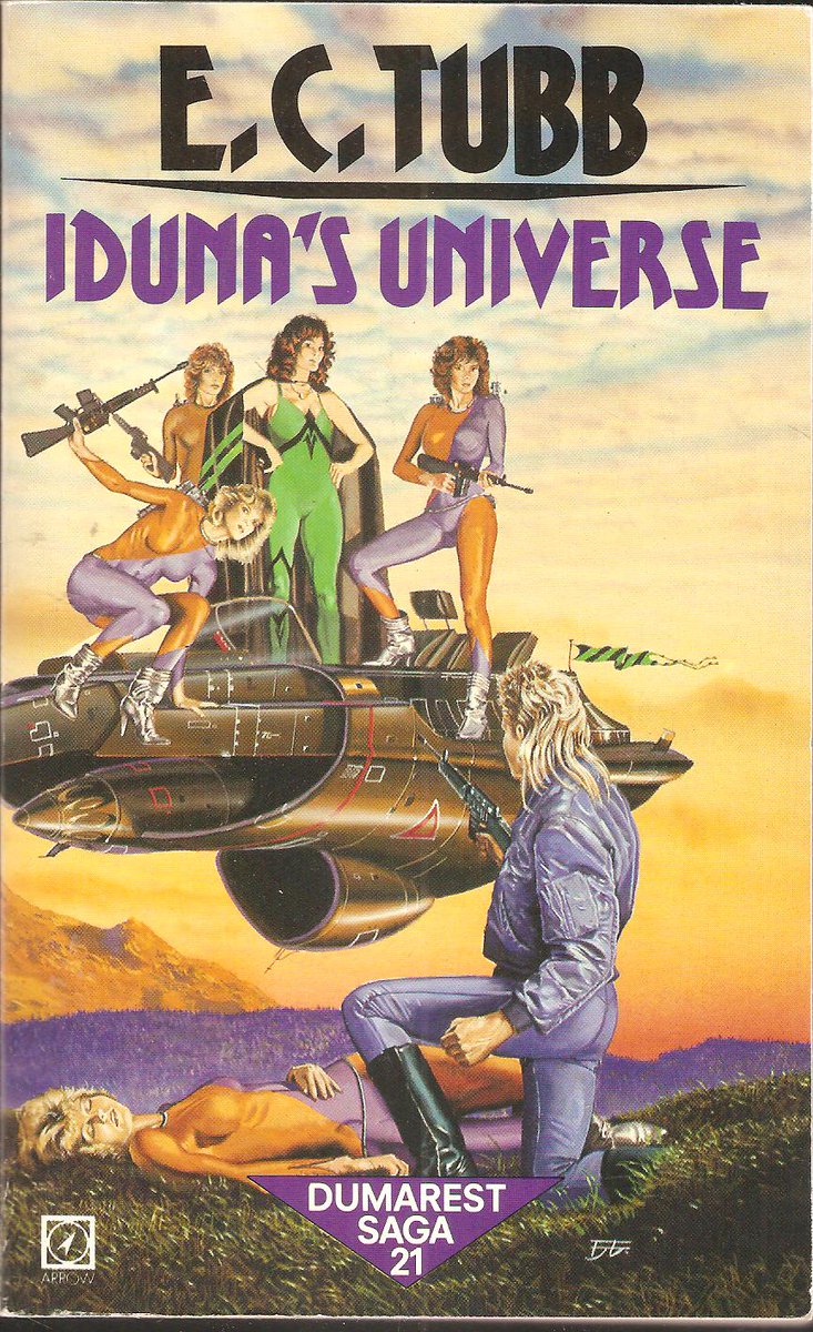 Lilac, mullets and M16s. This was the future they promised us...Iduna's Universe, by E.C. Tubb. Arrow Books, 1985.