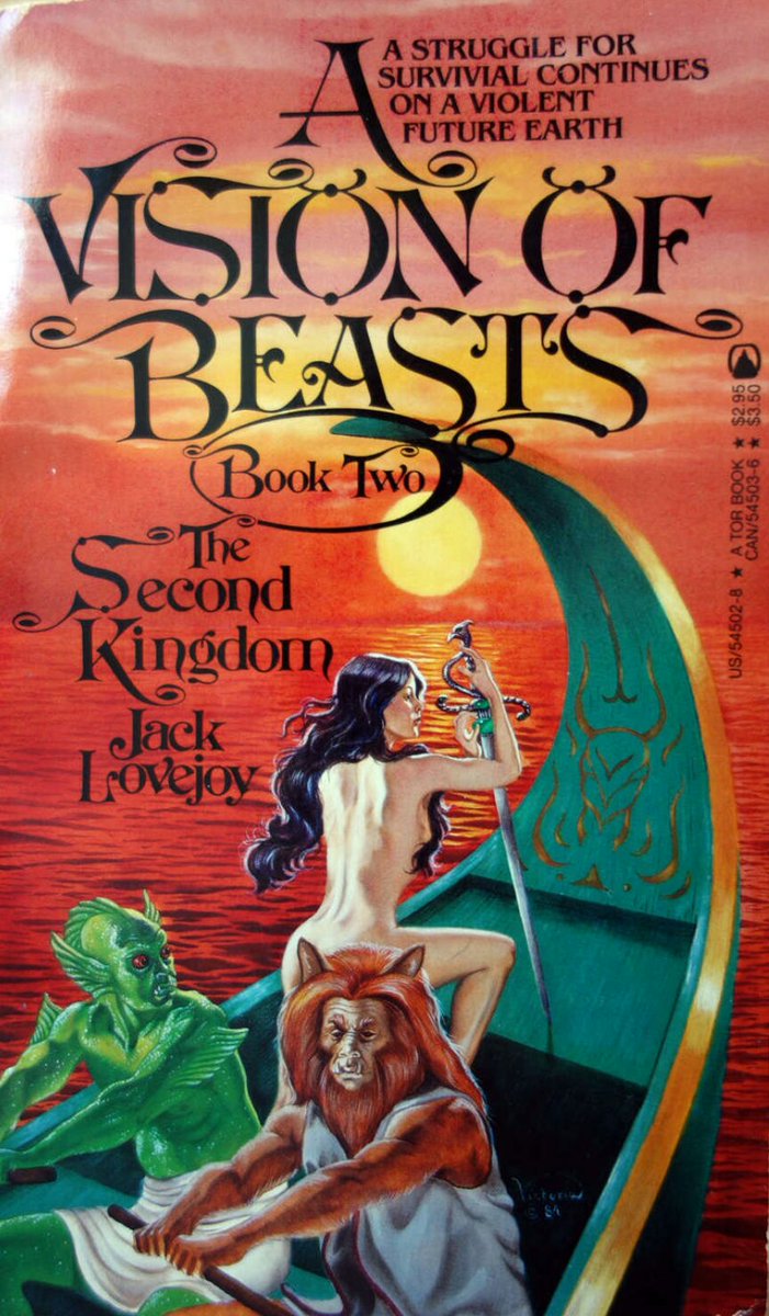 Those are some epic "who farted?" faces.A Vision Of Beasts: The Second Kingdom, by Jack Lovejoy. Tor Books, 1984. Cover by Victoria Poyser.