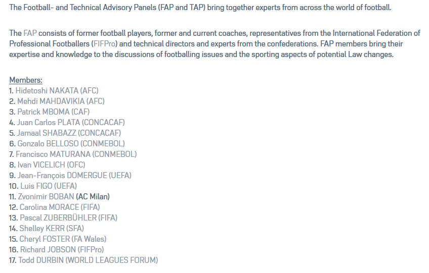 DaleJohnsonBBC's tweet photo. It's not only ex-referees. Players such as Luis Figo and Hidetoshi Nakata are on the IFAB Football Advisory Panel. https://t.co/TA0mvNEF0w
