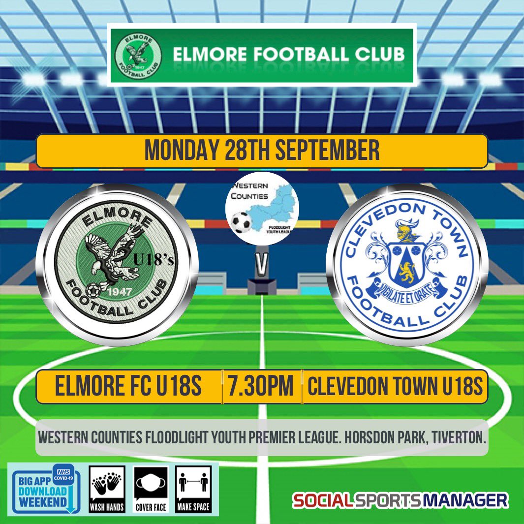 ElmoreAFC's tweet photo. @elmoreyouth @3rdsElmore Tomorrow night our U18s start the Western Counties Premier League campaign, they welcome @clevedontown18s to Horsdon Park. It’s a 7.30pm ko, the bar’s open with new Covid-19 restrictions and NHS-QR scan in place!
Come down &amp; support your local U18s 👍🏻⚽️🦅 https://t.co/71nxUr0naN