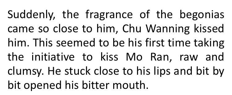 i’m crying so hard guys this is so sick . like cwn really saw how torn up , how absolutely broken mo ran is in this moment , and kissed him, initiating it for the first time because it’s obvious how much physical affection means to mo ran...... this is so sick i love cwn
