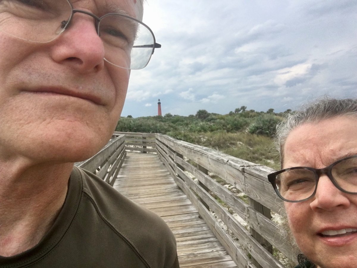 abikeanditsgirl's tweet photo. Boardwalk at Timucuan Oaks Garden, through mangrove swamp with oaks & cedars & palmettos...
Hubby & I attempt a selfie with Ponce Inlet Lighthouse in the background...ππ€
#cycling #FLvacay #firstfullday https://t.co/8QwxCpvbMf