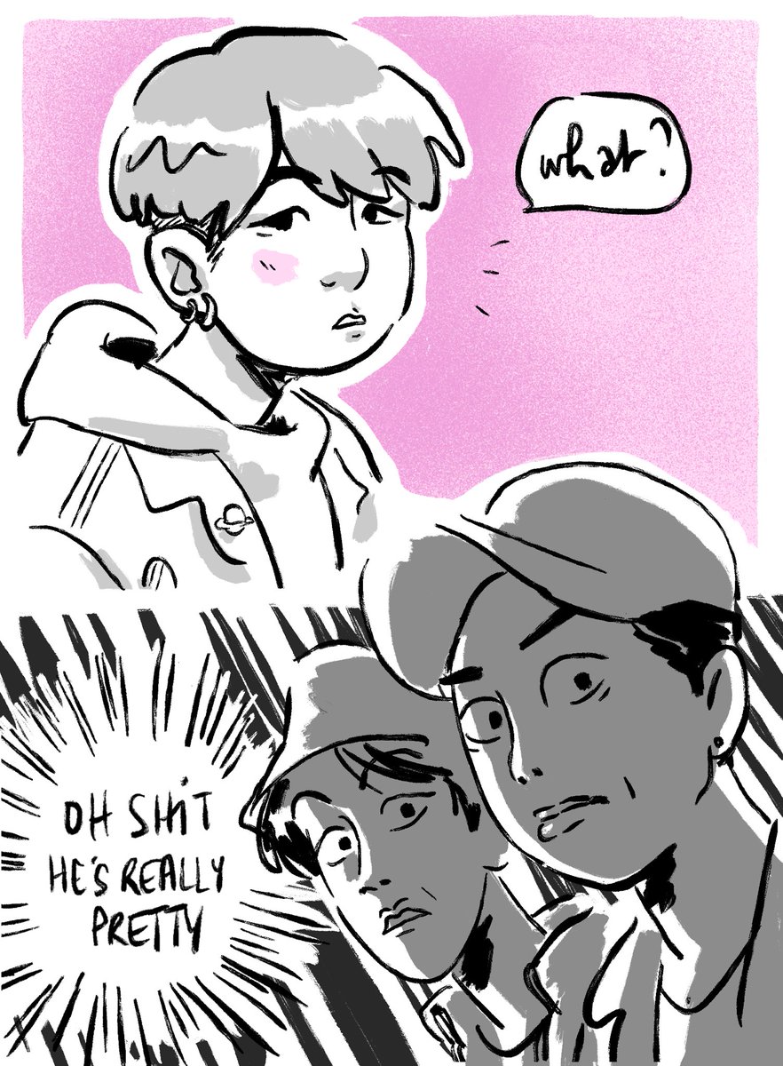 Joonie and Hobi meet Yoongi in the queue of a service station's store(Twitter cropping please be nice with me)