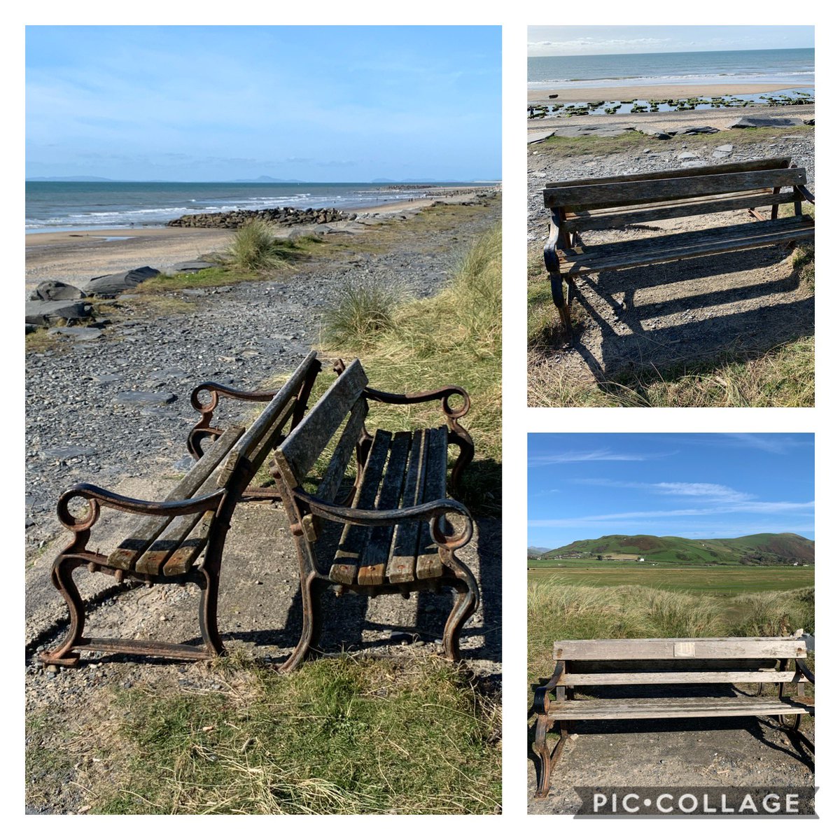 LindyLouMac's tweet photo. Looking out for a duo ‘a pair of things’ on our walk this afternoon and came across the sea view versus mountain view benches. Which would you choose? #fmsphotoaday #fms_duo #benches #benchesofinstagram #benchesoftheworld #seaview #mountainview #tywynbeach https://t.co/ZbBH2FONtT