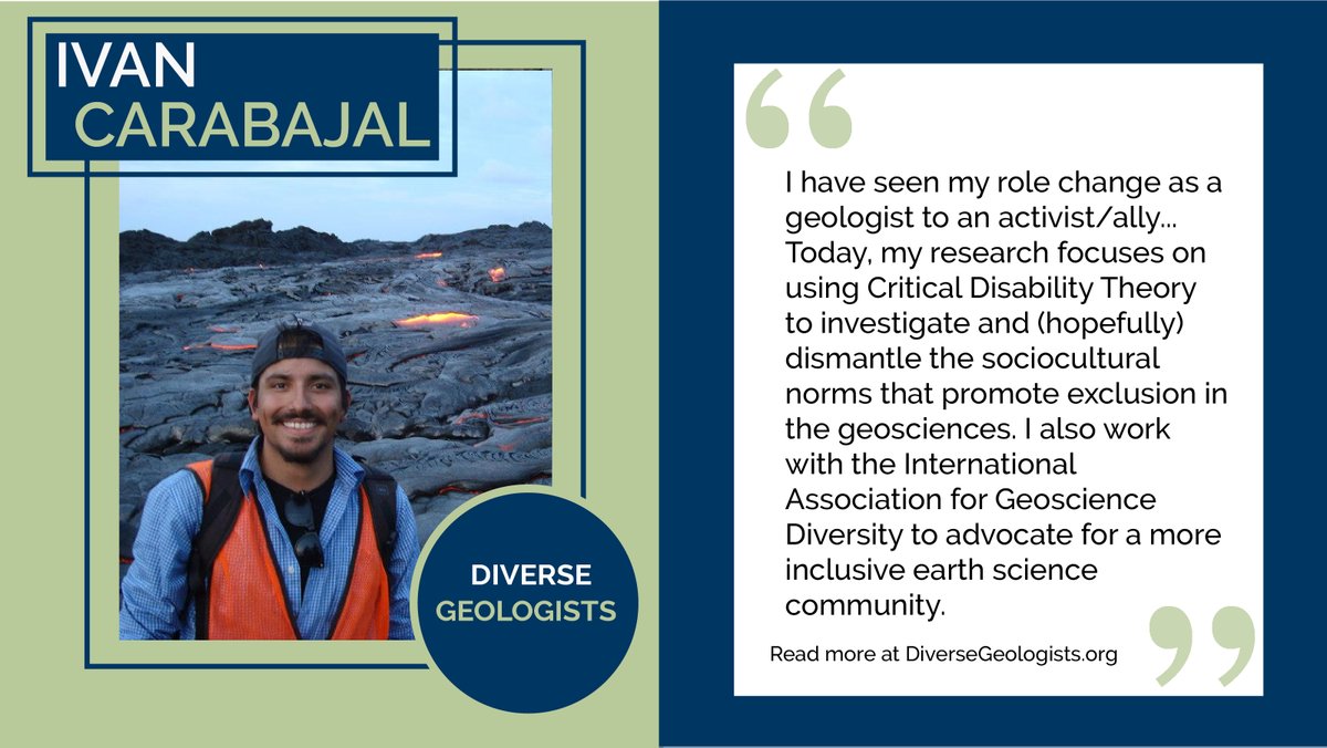 Meet Ivan Carabajal (he/him), PhD candidate in #GeoscienceEducation Read more on our website: diversegeologists.org/post/ivan-cara… #LatinXInSTEM #LatinxGeologists #firstGen #LatinxOutdoors #LatinosInSTEM #LatinosOutdoors #CriticalDisabilityTheory @NSF @GradSchoolUC @AccessibleGEO