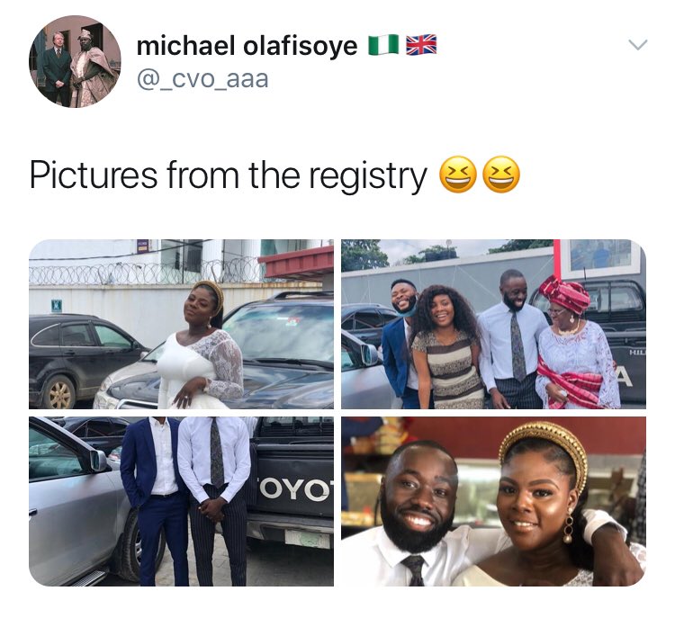 He also said Elozonam do store chocolates in his wife's bress, shey na fridge ni??? Micheal shared pictures of him and his wife's court wedding, he was already planning on doing the church wedding when he found out his wife is a cheat.