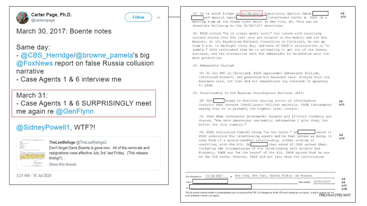 Hmm....Carter says that on March 31, 2017, FBI agents asked him about General Flynn. However, a discussion about Flynn doesn't appear to be reflected in the FBI's 302.(Hidden under one of the redactions, maybe?) https://gofile.io/d/4VRfgk 