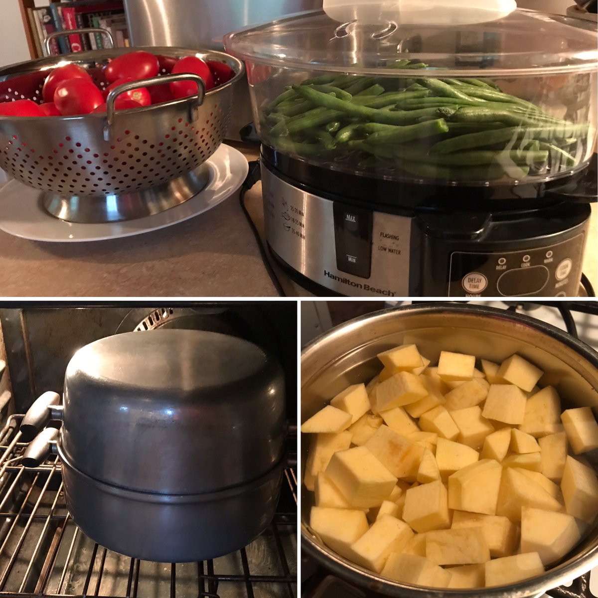 ChezAmyLLC's tweet photo. The beef roast is in the oven on SLOW. The rutabaga and  green beans are ready to cook. Today is a SLOW day.
PS Yes I see you tomatoes. Tomorrow. You are tomorrow. ♥️

#chezamy #rutagaba #greenbeans #roastbeef #beefroast #sundaydinner #20minutemeal #lazymeal https://t.co/iLO6sETP3n
