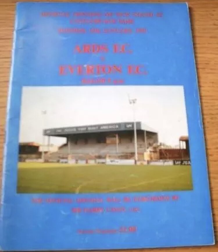 #99 Ards 2-5 EFC - Jan 15, 1991. Howard Kendall returned to EFC as boss in Nov 1990. The 1st friendly of the ‘Kendall 2’ era saw EFC go to Northern Ireland to face Ards in a match to mark the opening of their new stand. EFC won 5-2 with 3 goals from Cottee & 2 goals from Beagrie.