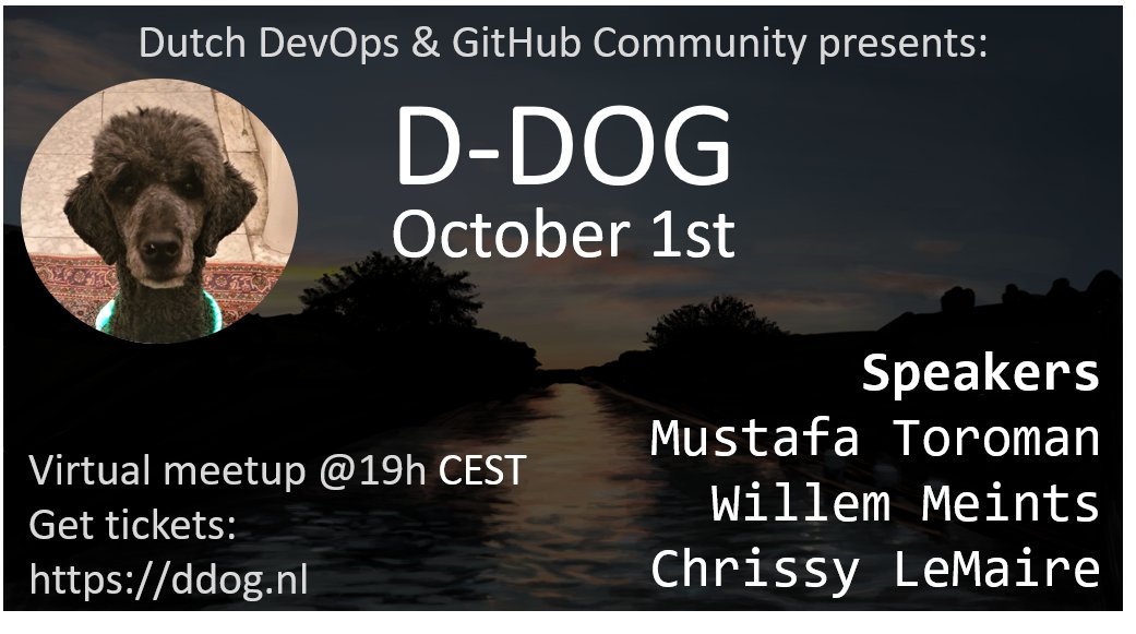 Ba4bes's tweet image. This Thursday is the second edition of @ddog_nl ! 
🐩🐶🐕🐕‍🦺 

Our awesome speakers on October 1st: 
@toromust with #Security &amp;amp; #DevOps
@willem_meints with #AI &amp;amp; #DevOps and 
@cl with the #GitHub CLI 

More details and signing up through ddog.nl. 
#DDOG