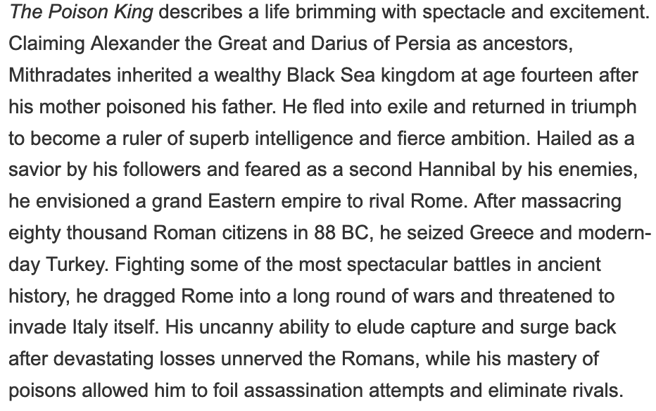 amayor's tweet photo. "The Poison King is a gripping account of one of Rome's most relentless but least understood foes."
#PoisonKing #Mithradates https://t.co/cKfpnN3RV2