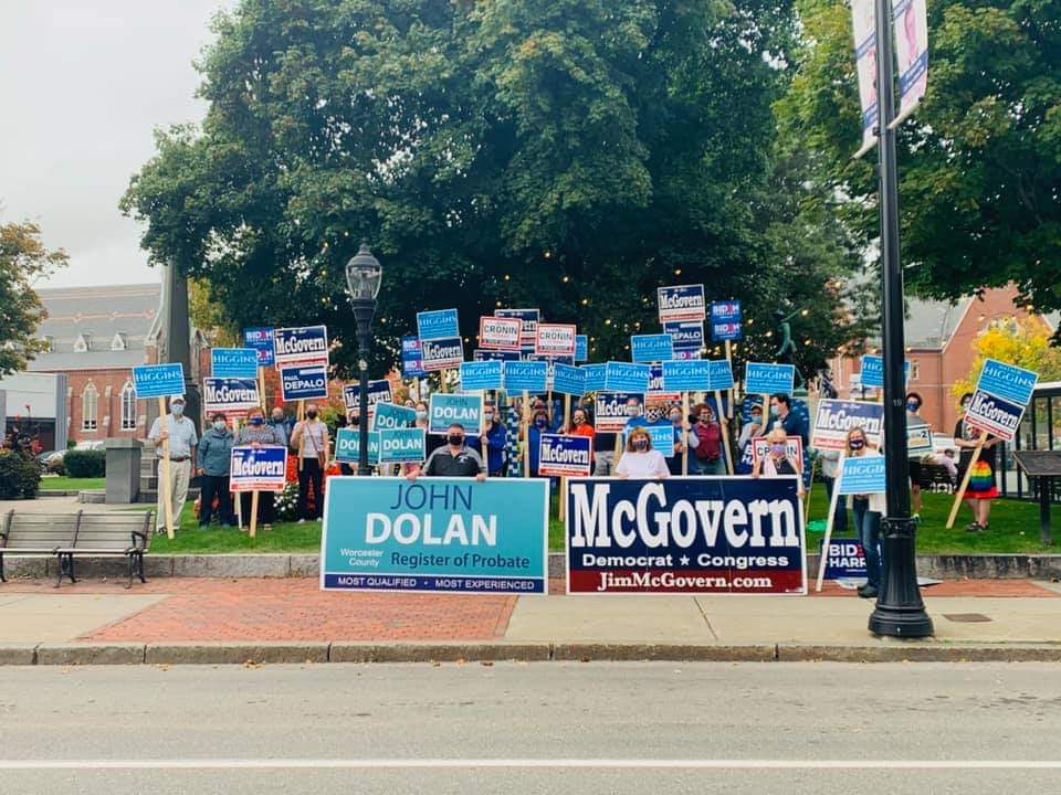 JohnDolan2020's tweet photo. McGovern and Dolan...strong partnership! Supporters team up in #Leominster!  Democrats gearing up for a victorious Nov. 3!! https://t.co/zMWAUbHKmr