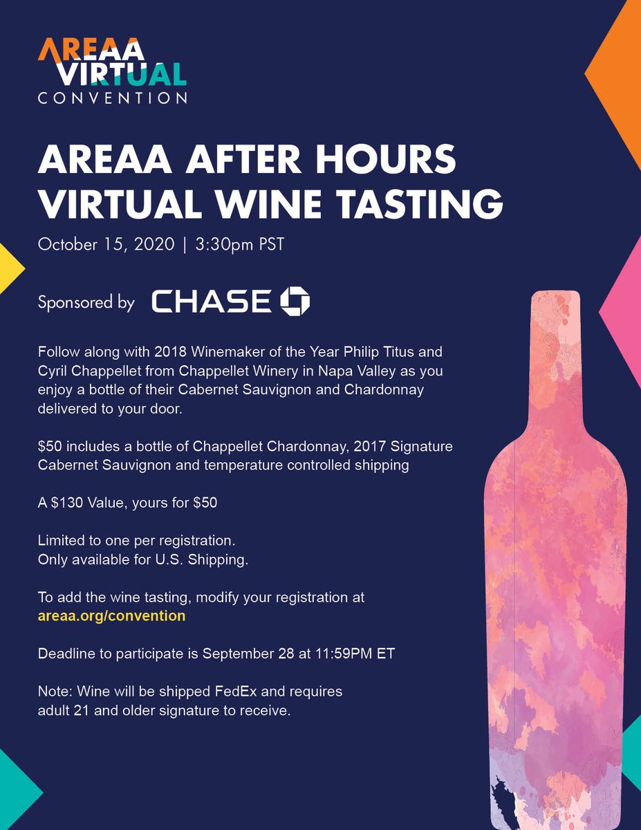Don't miss the AREAA After Hours Wine Tasting! Sign up today. One day left to add this to your AREAA Virtual Convention registration! #areaa #areaanational #wine #winetasting
