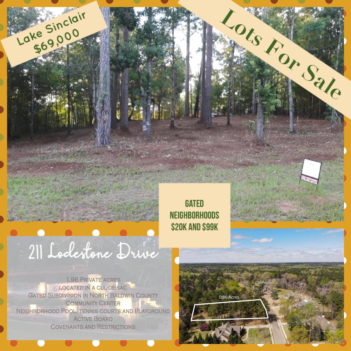 sinclairreserve's tweet image. Lake Sinclair fee simple lot in Jamestown Village. $69k
Greystone Arbor cul de sac lot $20k Gated subdivision with tennis courts, playground, clubhouse and active Hoa
Clearwater Plantation lot $99k in gated neighborhood in North Macon...
Lots are brokered by SRR at 478-453-7771.