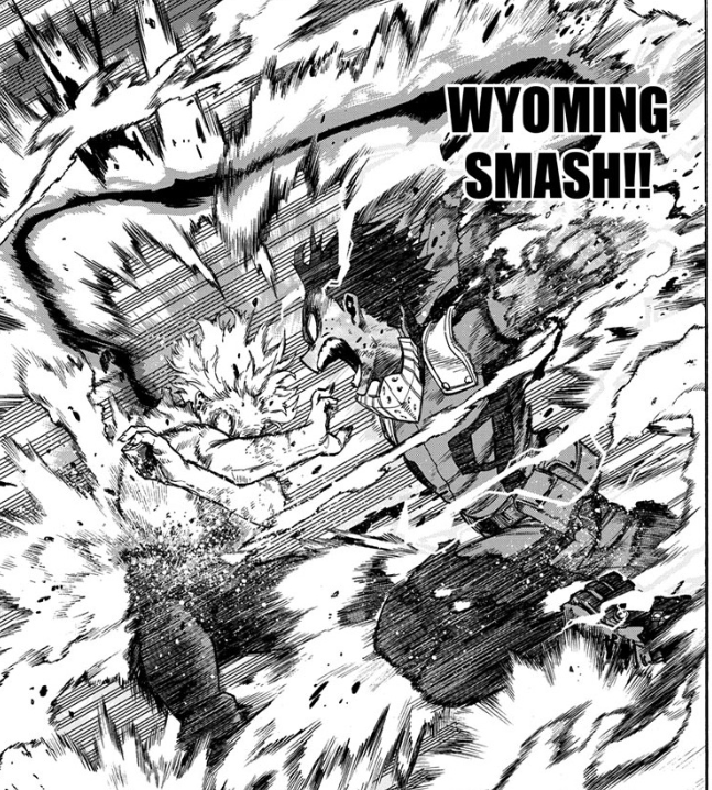 None of these attacks are random - they're all the same as when Deku or All Might have used them previously. Detroit Smash was All Might's weather-changing downwards punch, Wyoming Smash is a strike with the forearm or elbow,