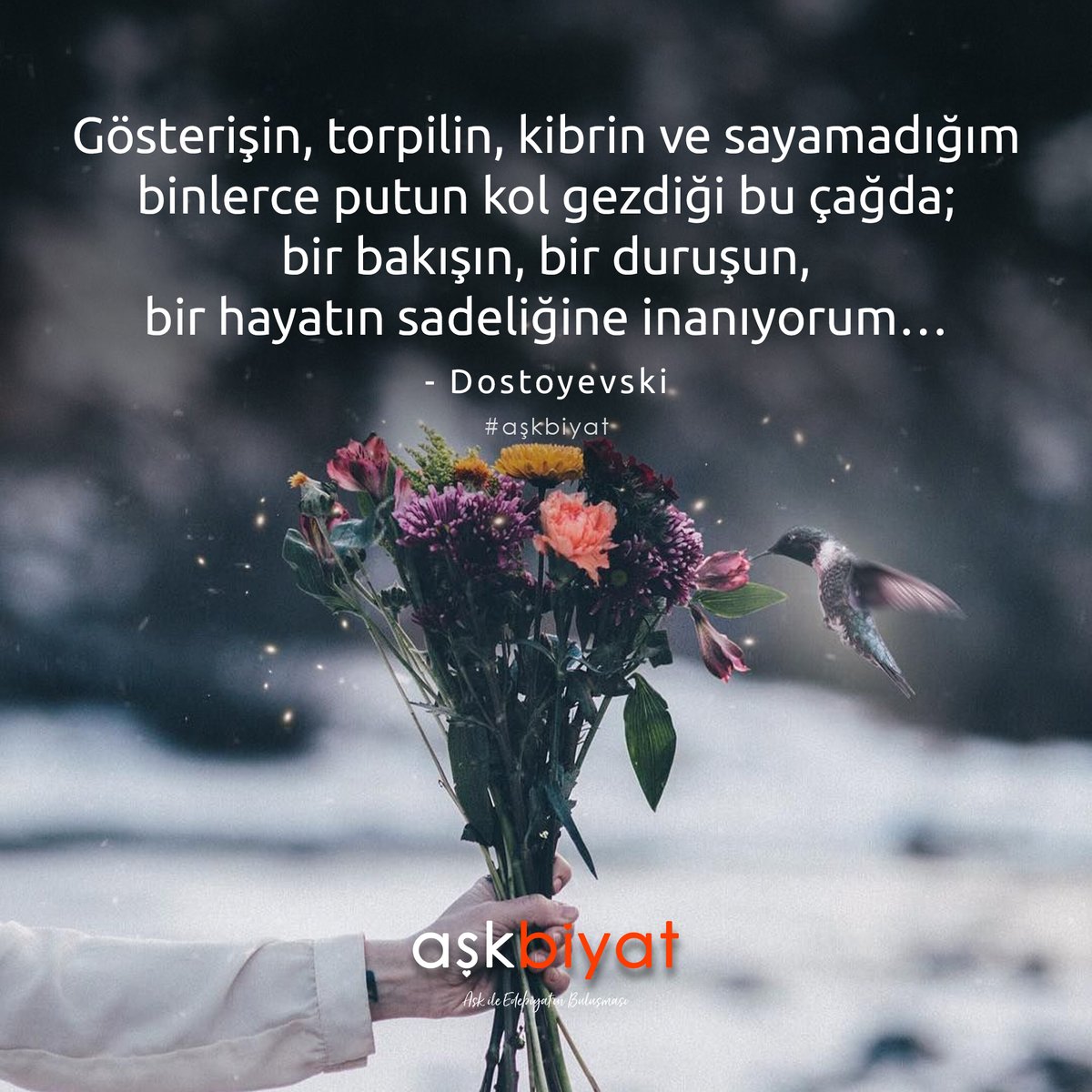 askbiyat's tweet photo. Gösterişin, torpilin, kibrin ve sayamadığım binlerce putun kol gezdiği bu çağda; bir bakışın, bir duruşun, bir hayatın sadeliğine inanıyorum.

- Fyodor Dostoyevski

#aşkbiyat #aşk #edebiyat #söz #şiir #kitap #felsefe #dostoyevski #suçveceza #good #simple #life #believe #russian https://t.co/gNrIgsct56