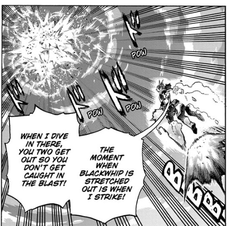 mistake. Meanwhile Endeavor, whose first major battle after becoming No. 1 saw him relying on the help of others to win, is also getting a boost here. If he's the first step towards a better future, then Deku's "It's my duty alone" approach is straight up wrong
