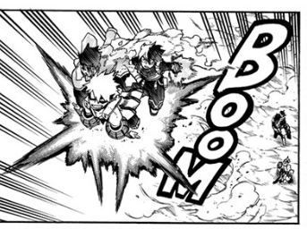 This is some insane control from Bakugo, never mind strength. Carrying 3 people's weight (with a boost from Todoroki, but still) right up to the clash between the 2 successors. I doubt he could've done this before interning with Endeavor