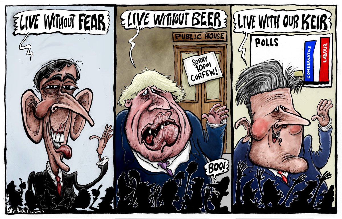 Brian Adcock on #livewithoutfear #RishiSunak #KeirStarmer #curfew #Covid19UK #LadyShed #Lockdown2 - political cartoon gallery in London original-political-cartoon.com