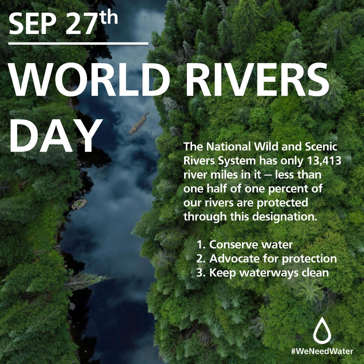 Today is #WorldRiversDay! 💧 World Rivers Day is a celebration of the world's waterways. It highlights the many values of rivers and strives to encourage the improved stewardship of rivers around the world. #WeNeedRivers #WeNeedWater

Learn more:
worldriversday.com/about/