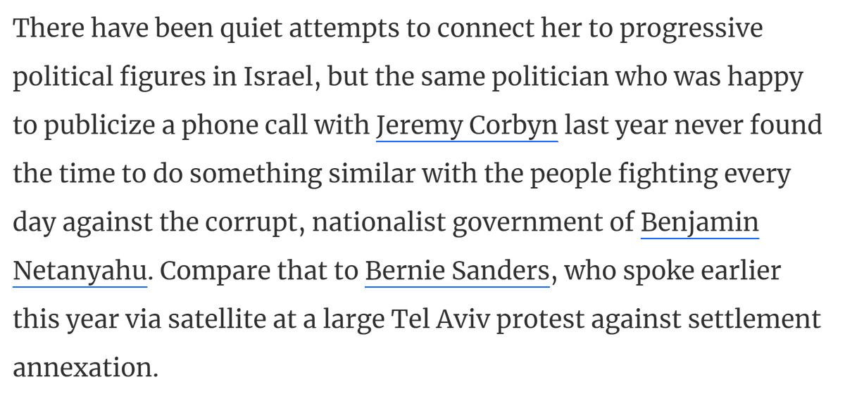 The Washington correspondent for Israel's leftist Haaretz paper,  @amirtibon, just finished his posting and can now say what he thinks, and this paragraph from him on how Bernie has helped the Israeli left fight Bibi and AOC has ... not is pretty notable.  https://www.haaretz.com/israel-news/.premium.highlight-liberal-zionists-it-s-time-to-admit-aoc-just-doesn-t-want-to-be-your-friend-1.9190127