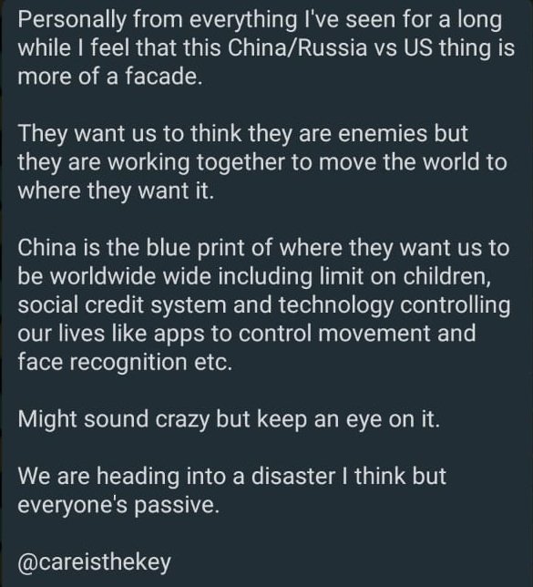 careisthekey's tweet photo. #China #Russia #US #Agenda21 #tyranny #Dystopia #abravenewworld #covid1984 #populationcontrol #VaccineAgenda #controlofmovement #socialcreditsystem
#Immunitypass

We just want freedom and the human spirit is incredibly resilient and will fight till the bitter end for it. https://t.co/vGfddPKnlA