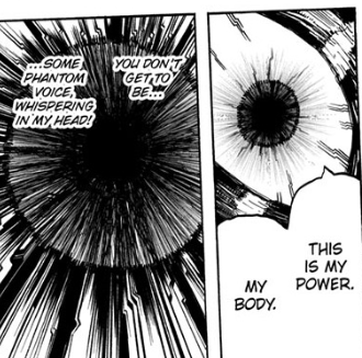 And whether it's cause Endeavor went full throttle, cause Shigaraki got caught unawares or even that his regeneration's slowed down, this is too much for him. We once again get a similar visual as before and briefly enter the vestige of All For One