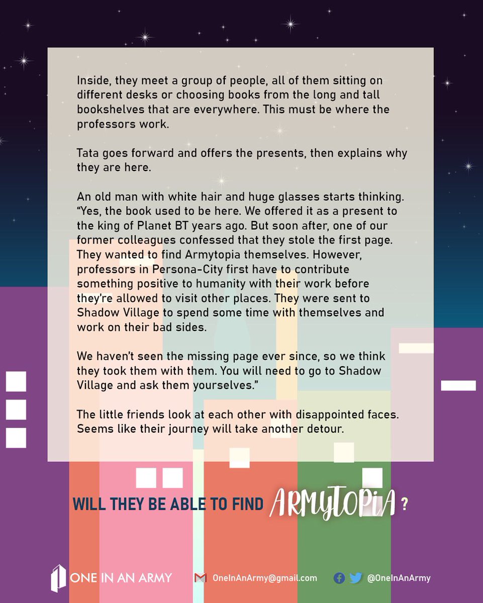  #JourneyToARMYtopia Part 1: CompletedWith ARMY’s help, BT21 has filled 7 baskets with rice (and enough rice to spare!) & can now take them to Persona-City to give them to the professors & get the missing page of their ARMYtopia travel book in return!What happens next?