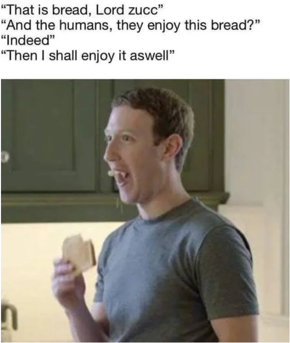 RubberBMemes's tweet photo. Love bread

pic by u/TheRealToxicFlame

#Zuckerberg #memes #memes2020 #rubberbubblememes https://t.co/KpaNXb419V
