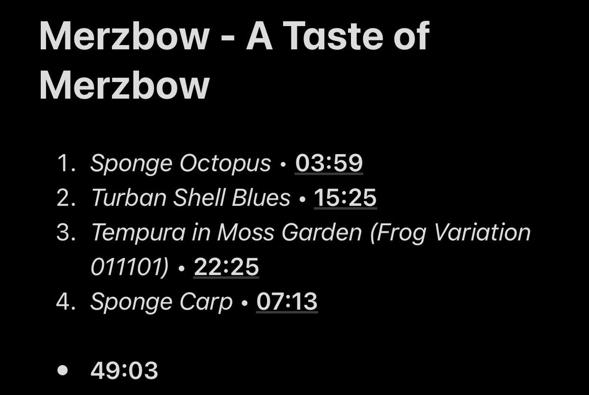 34/108: A Taste of MerzbowThis album got interesting textures and ideas in general. Third track is a bit boring but overall this album is good, especially the start.(Yeah it’s no more 107 albums but 108, Merzbow dropped a new album last friday...)