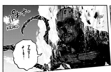 Can't wait to see this panel on  @dailytomura. Shigaraki's gone through a number of designs over the course of this fight, but this is by far the most inhuman. He's a charred, blackened mess with monstrous tendrils coming out his hands