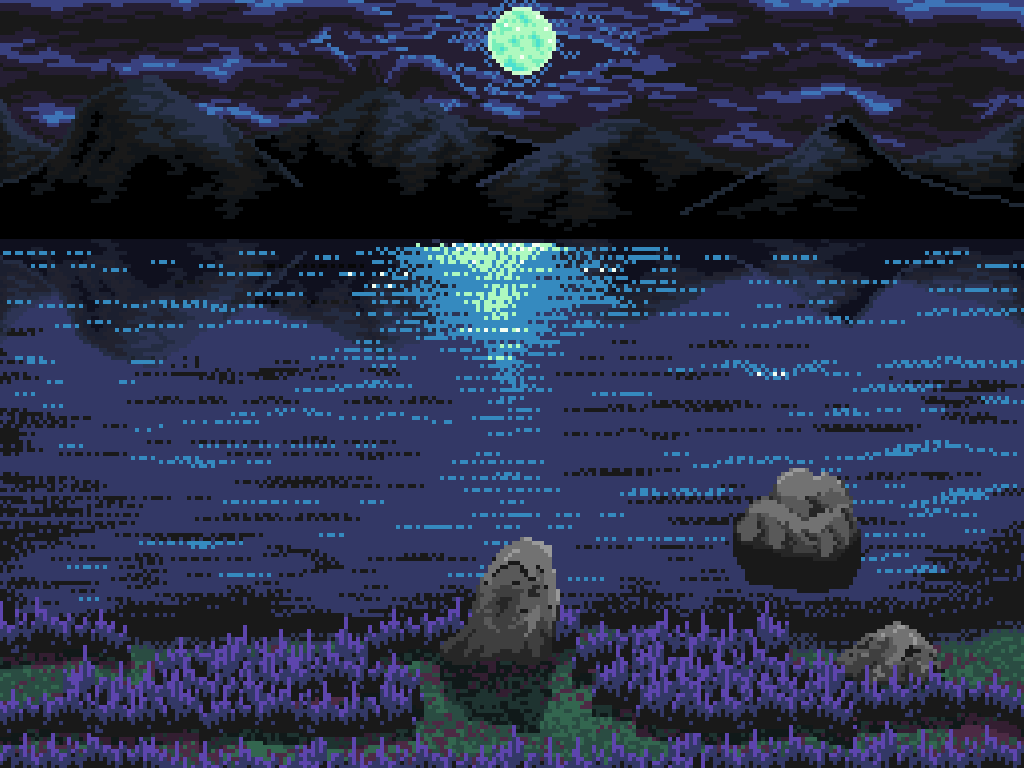 Cosmic_Void_'s tweet photo. Hey! I've redrawn the mountains for this lakeside area (now with reflection) in The Corruption Within.

One question: green grass or dark purple grass? Would love to hear your opinion. 🙂

#pixelart #indiegame #IndieGameDev #adventuregame https://t.co/06JF7RBW5z