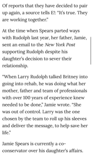Two months after being placed in the conservatorship, guess who's back? Yep, it's Larry Rudolph. The man twice-fired by Britney was rehired by her father to manage her career, possibly against her own will.  #FreeBritney