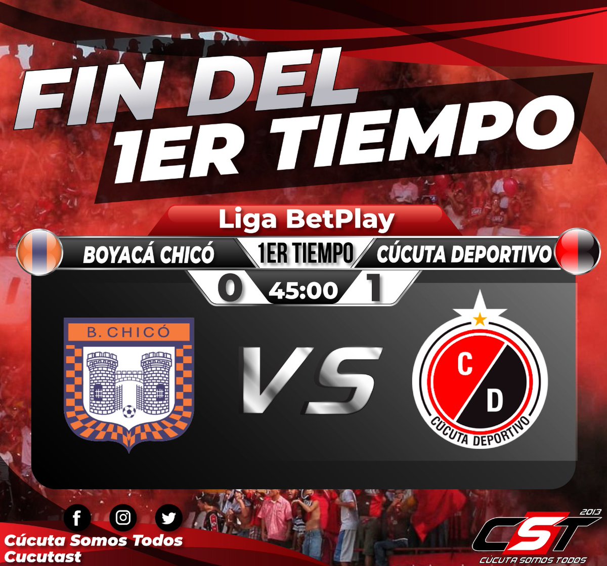 CucutaST's tweet photo. Con gol de @aguvuletich_9 al minuto 39, el rojinegro vence de manera parcial a Boyacá Chicó en el estadio La Independencia de Tunja. ¿Opiniones? 🥺🔥 https://t.co/QnGx9GDbdQ