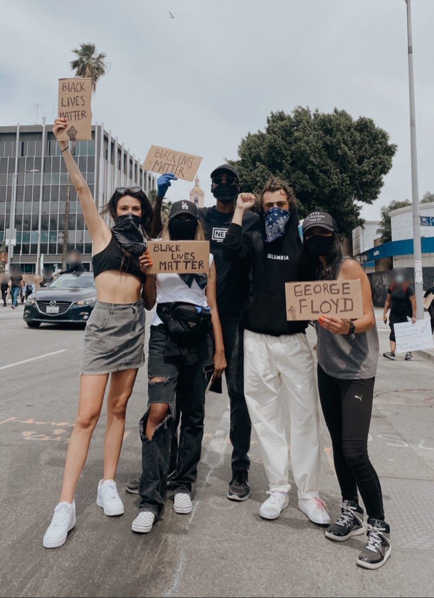 jun 3 2020: harry shows up for Black lives at the la protest. i don’t want to take focus away from the message by turning it into a fashion moment so we’ll keep moving