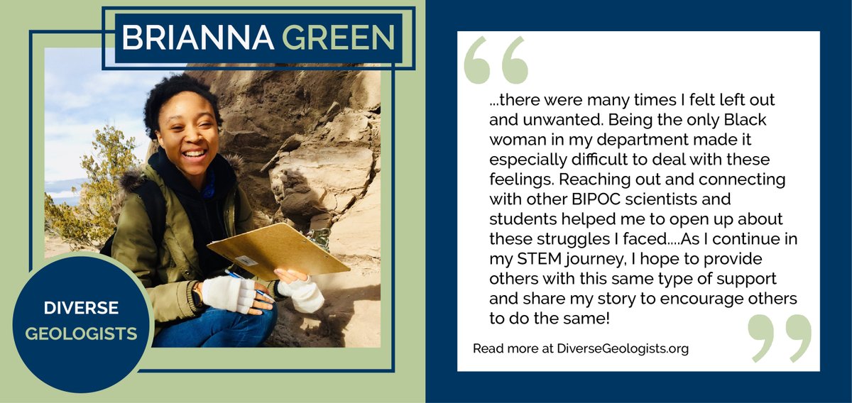 Meet Brianna Green (she/hers), Masters student in #biogeochemistry at @UTKnoxville and recent graduate of @newmexicotech Read more on our website: diversegeologists.org/post/brianna-g… #BlackGeologists #BlackInSTEM #WomenInGeoscience #BlackGeoscientists #RepresentationMatters @Geo_BRIology