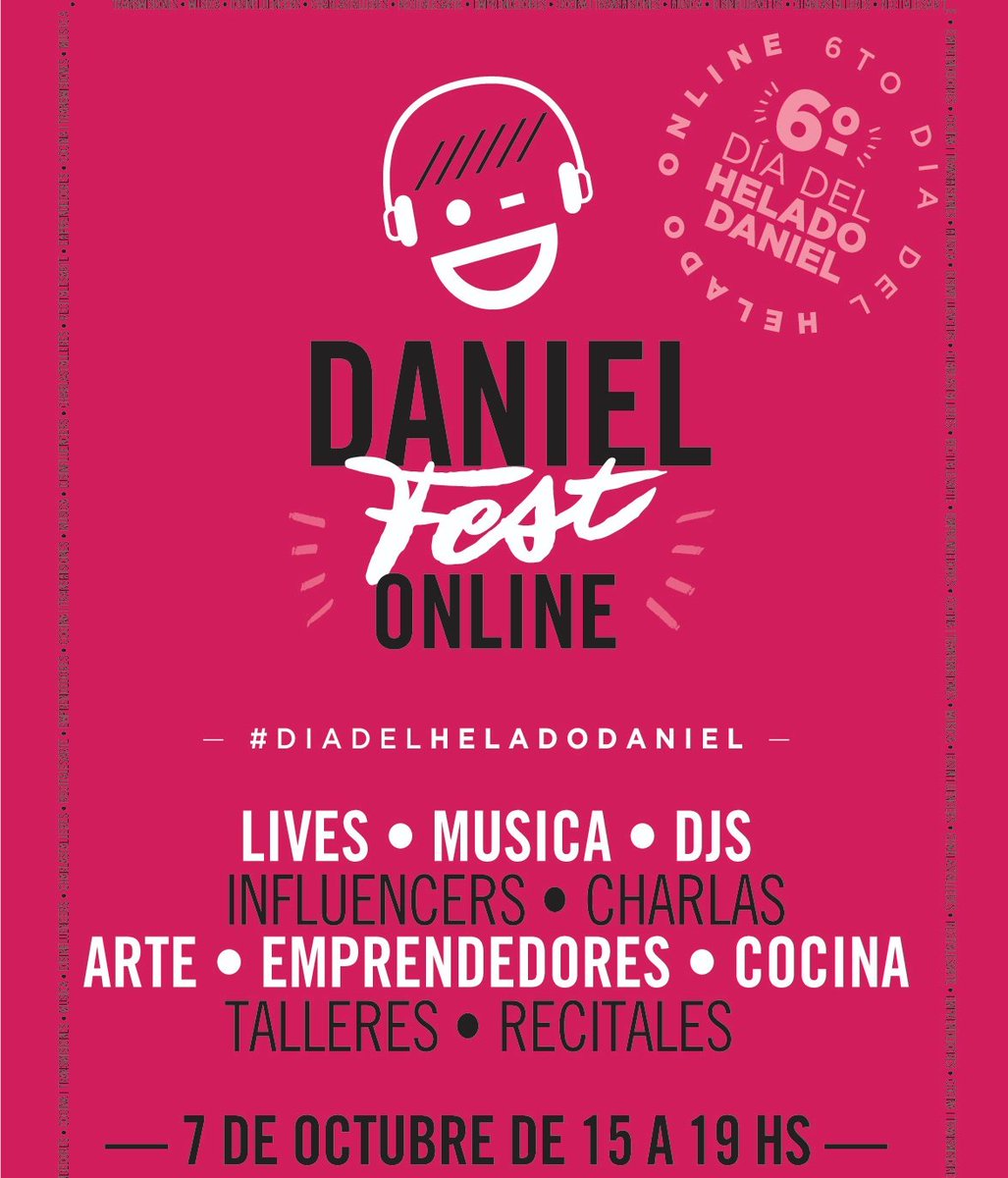 #DanielFest 🥳 Celebremos juntos el 6to #DiaDelHeladoDaniel🍦Este año nos encontramos de forma virtual para compartir música, talleres, recitales, charlas, cocina y mucho más.
Registraté https://t.co/GqonfDpR8w https://t.co/sumQMKYAfy