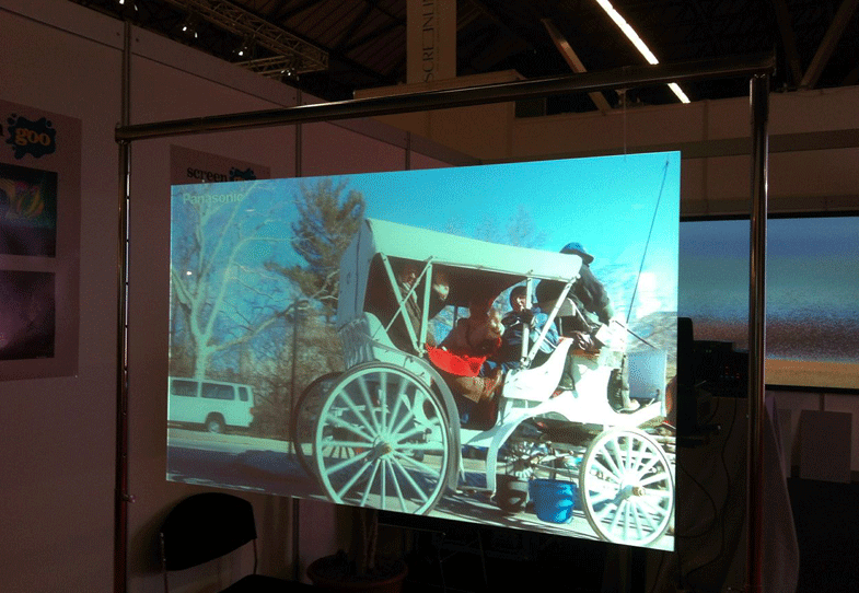 GooSystems's tweet image. Screen Goo Rear Projection coating sprayed on plexiglas at ISE show in Amsterdam. #rearprojection #projection #screens #Amsterdam #screencoating #paint