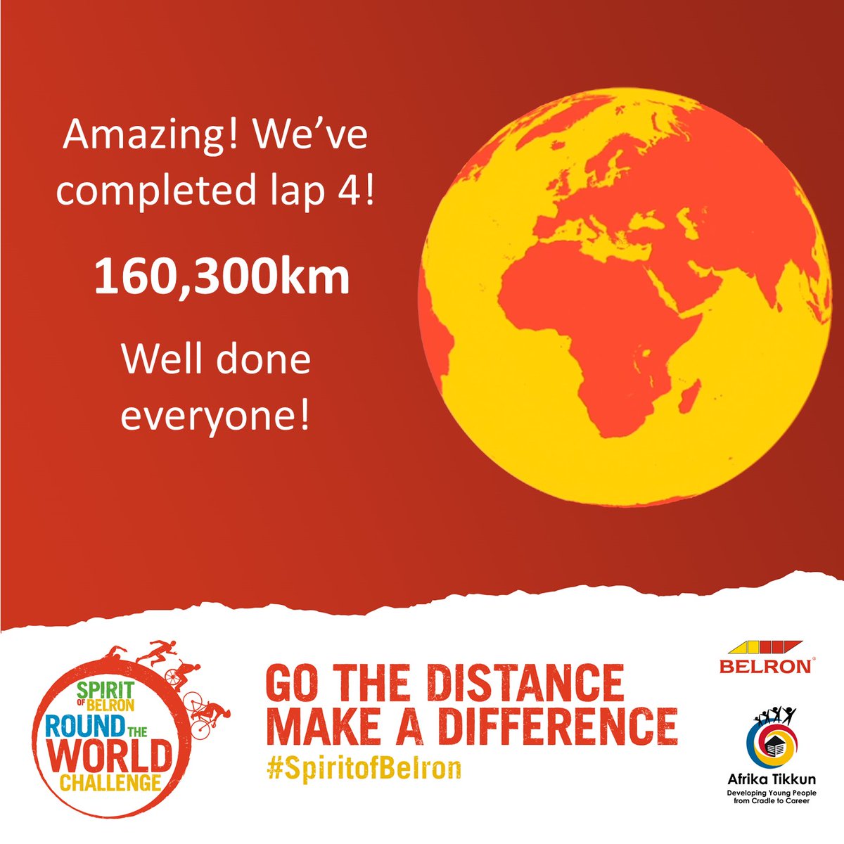 Amazing! We've just completed lap 4 of our #SpiritofBelron Round the World Challenge. Well done to everyone who's gone the distance to make a difference for <a href="/AfrikaTikkun/">Afrika Tikkun</a>. 🌍 👏