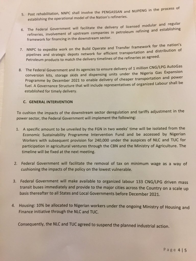 fkeyamo's tweet photo. FG &amp; LABOUR reach agreement at 2:53am. Deregulation to stay as Govt rolls out palliatives for labour (details in 2 weeks); Electricity tariffs suspended by Govt for 2 weeks with a joint Committee headed by @fkeyamo to examine the justification for the new policy. Strike suspended https://t.co/9tOTlJ9o1l